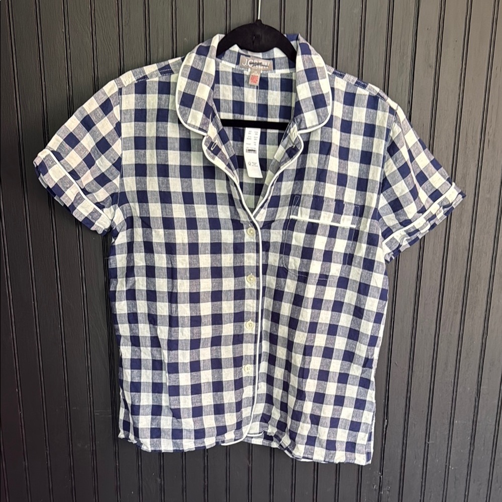 J. Crew Navy and White Plaid Pajama Shirt
